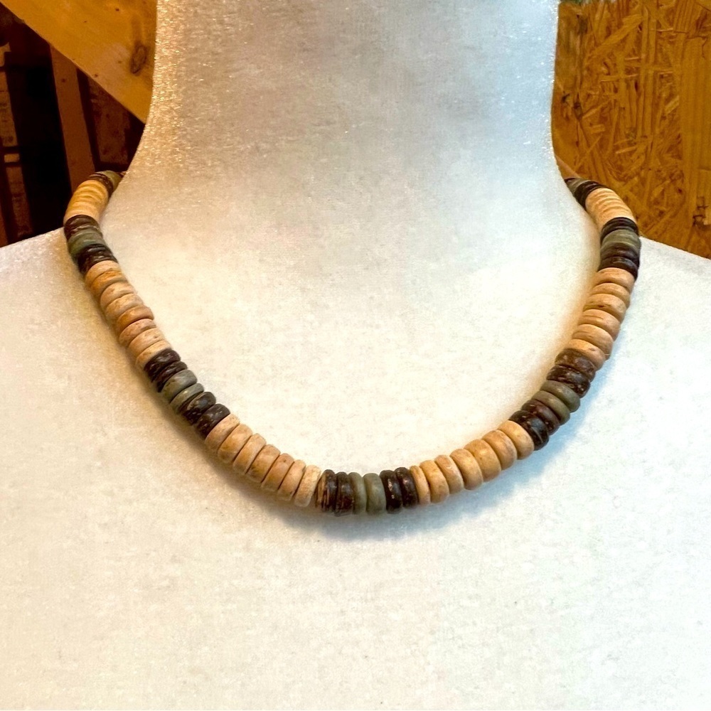 Beachy wooden beads Beaded Necklace Brown Tan Surfer style